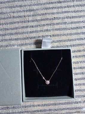 Solid 14K Rose Gold Dainty Tiny Round Diamond Disc Pendant Necklace